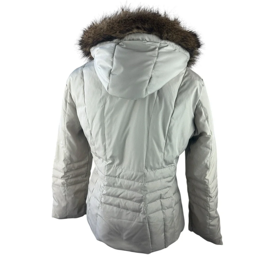 Calvin Klein Down Puffer Coat Faux Fur Hood Beige Full Zip Women's Size XL - Picture 13 of 15